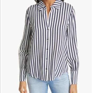 L'AGENCE Jess Striped Blouse - Navy/White size S